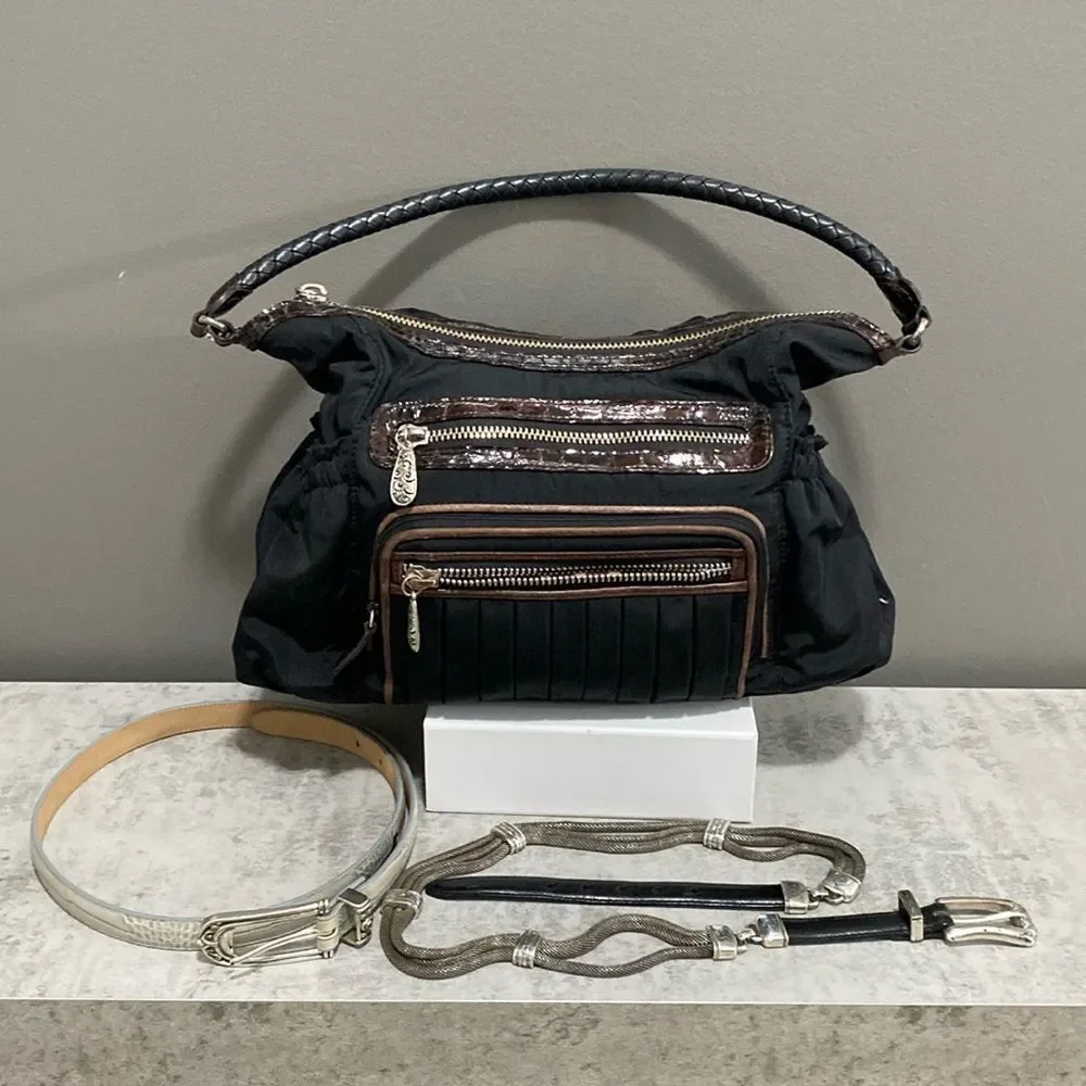 Brighton Bundle Black Nylon Handbag /Purse & 2  Brighton Belts
